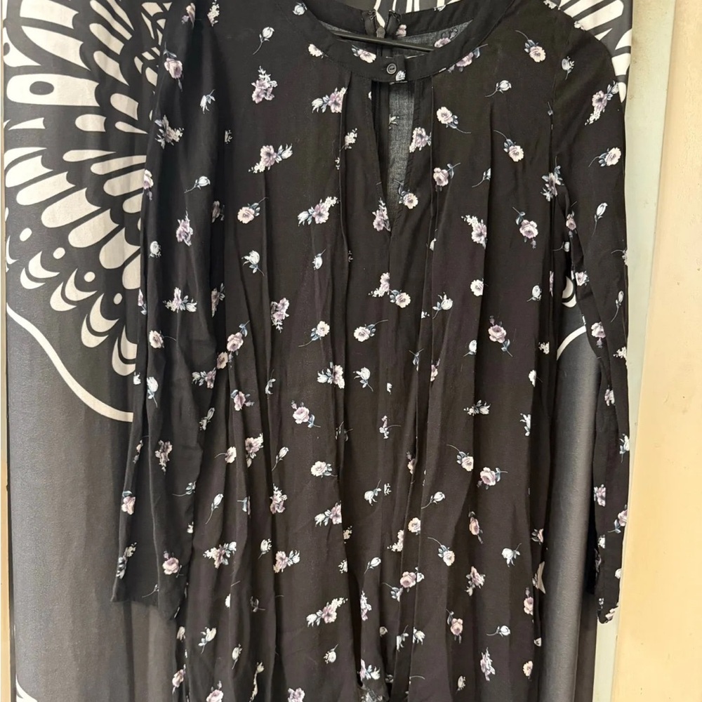 Honey Punch Black Dress with Purple Floral Design